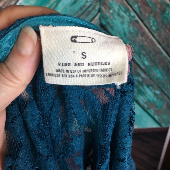 Anthropologie Pins & Needles Turquoise Lace Top - Picture 2 of 7